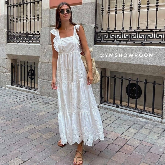 MANGO Embroidered white midi dress NWT - Picture 2 of 10